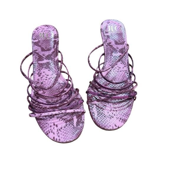 Revolve JLo Jennifer Lopez Radinka Pink Purple Snake Print Strappy Mule Sandal - Picture 4 of 6